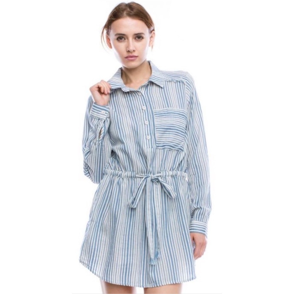 Mono B women’s Size M Shirt long striped collared long sleeve blue Shirt Dress